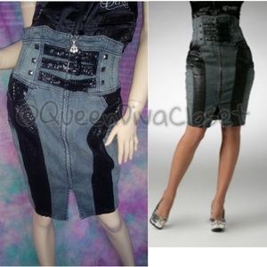 Grey black High waist corset denim moto skirt 9/10